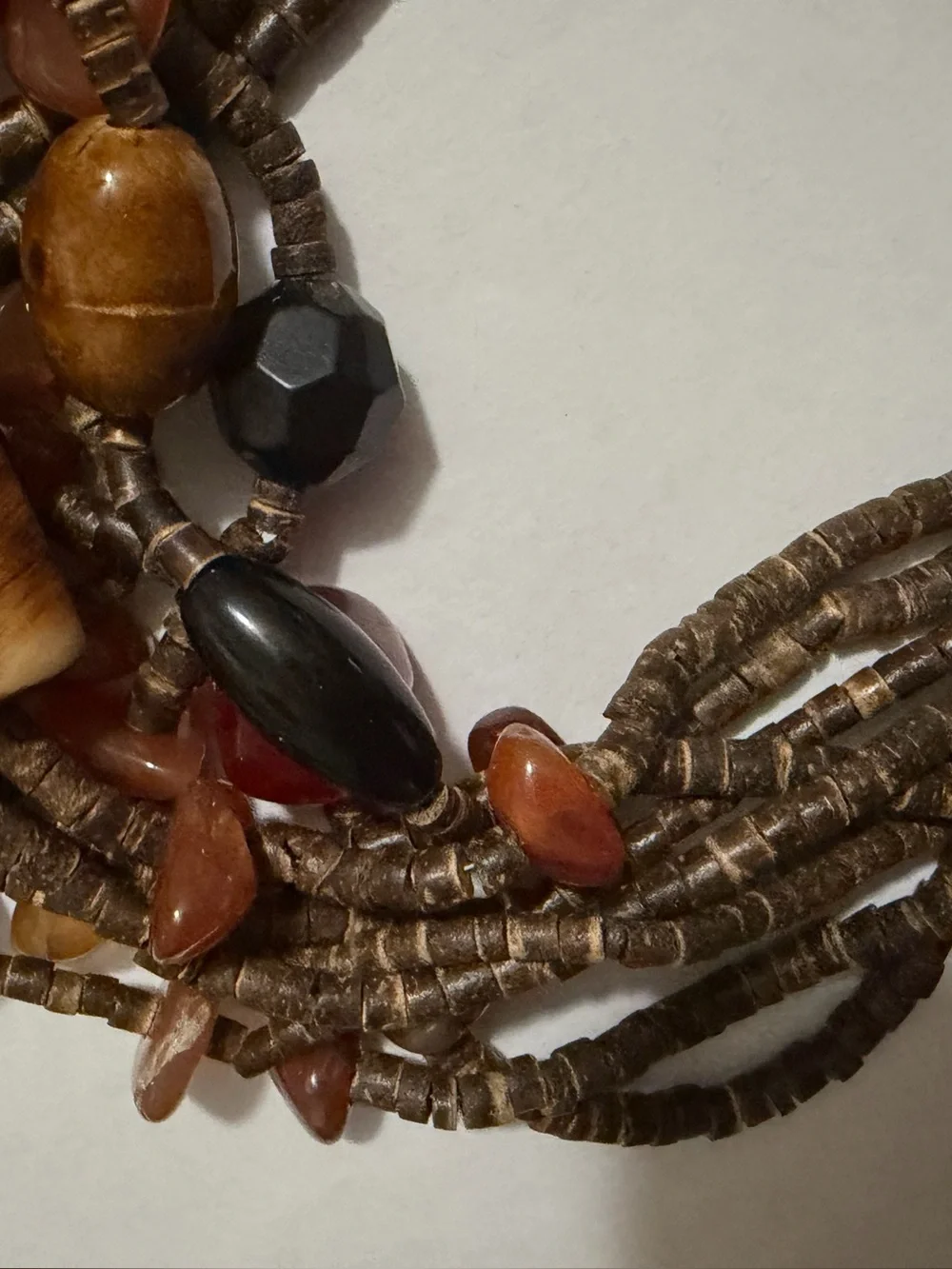CHICO Bohemian Multi-Strand Brown Wood and large colorful Beaded Necklace